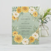 Invitation Mariage botanique jaune avec fioritures (Debout devant)