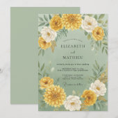 Invitation Mariage botanique jaune avec fioritures (Devant / Derrière)
