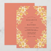 Invitation Mariage Botanique Jaune Corail (Devant / Derrière)