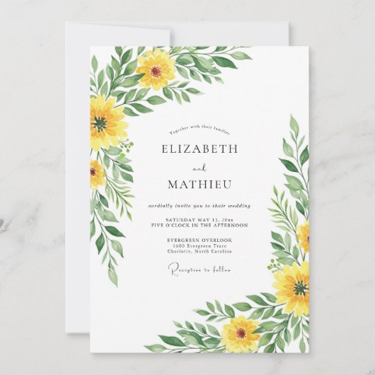 Invitation Mariage Botanique Jaune de Printemps (Devant)