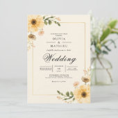 Invitation Mariage botanique jaune doré (Debout devant)