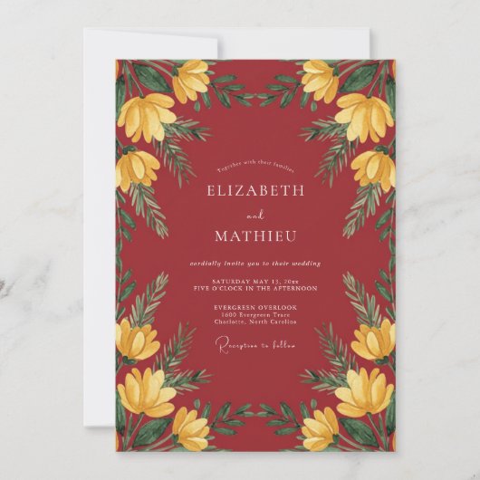Invitation Mariage Botanique Jaune Écarlate (Devant)