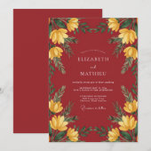 Invitation Mariage Botanique Jaune Écarlate (Devant / Derrière)