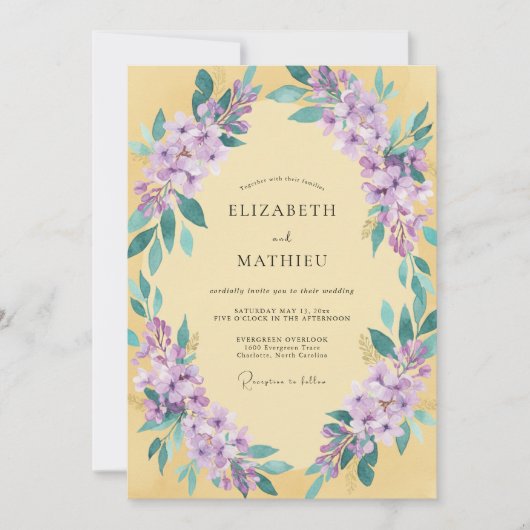 Invitation Mariage Botanique Jaune Ensoleillé (Devant)