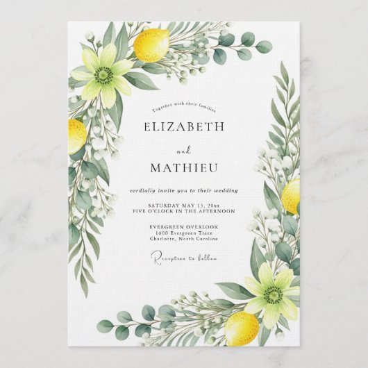 Invitation Mariage botanique jaune fantaisiste (Devant)