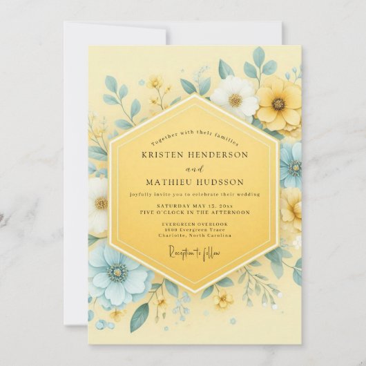 Invitation Mariage Botanique Jaune Fantaisiste (Devant)