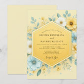 Invitation Mariage Botanique Jaune Fantaisiste (Devant / Derrière)