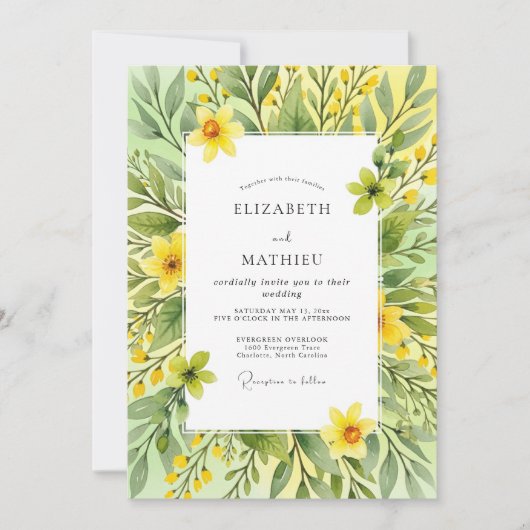 Invitation Mariage Botanique Jaune Joyeux de Printemps (Devant)