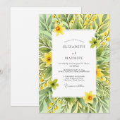 Invitation Mariage Botanique Jaune Joyeux de Printemps (Devant / Derrière)