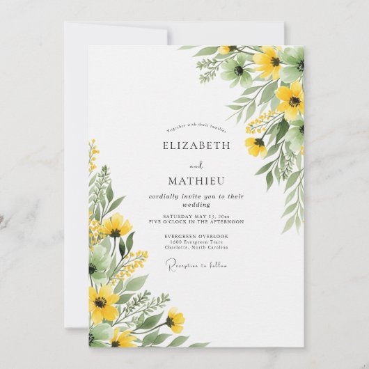 Invitation Mariage Botanique Jaune Joyeux d'Été (Devant)