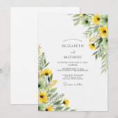 Invitation Mariage Botanique Jaune Joyeux d'Été (Devant / Derrière)