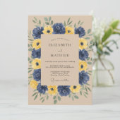Invitation Mariage Botanique Jaune Navy Romance (Debout devant)