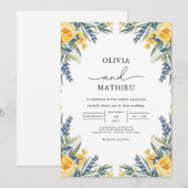 Invitation Mariage botanique jaune or (Devant / Derrière)