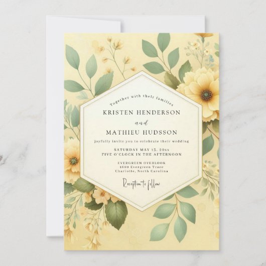 Invitation Mariage Botanique Jaune Romantique (Devant)