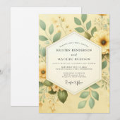 Invitation Mariage Botanique Jaune Romantique (Devant / Derrière)