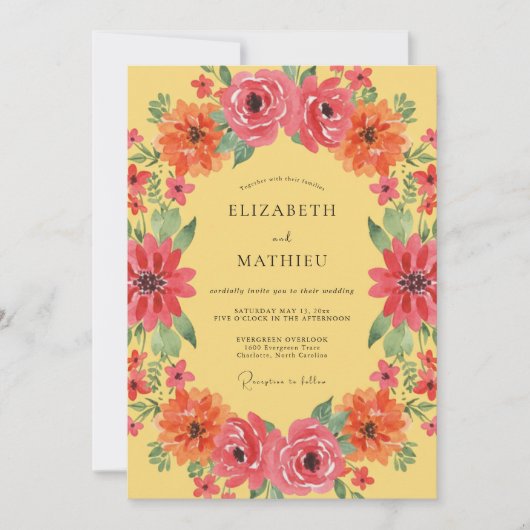 Invitation Mariage Botanique Jaune Vibrant d'Été (Devant)