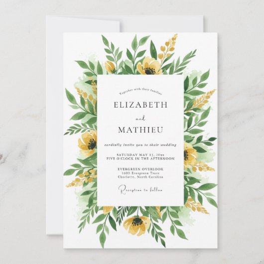 Invitation Mariage Botanique Jaune Vif (Devant)