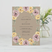 Invitation Mariage Botanique Laurier Jaune Mauve (Debout devant)