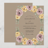 Invitation Mariage Botanique Laurier Jaune Mauve (Devant / Derrière)