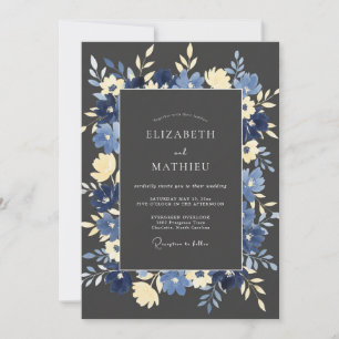 Invitation Mariage Botanique Laurier Navy