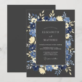 Invitation Mariage Botanique Laurier Navy (Devant / Derrière)
