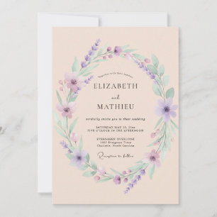 Invitation Mariage Botanique Lavande Pêche Pâle