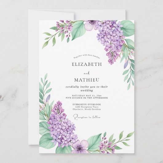 Invitation Mariage Botanique Lavande Pristine (Devant)