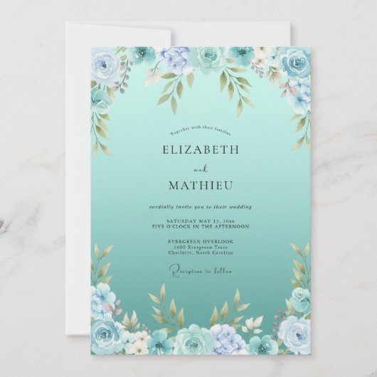Invitation Mariage Botanique Lumineux Sarcelle (Devant)