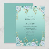 Invitation Mariage Botanique Lumineux Sarcelle (Devant / Derrière)