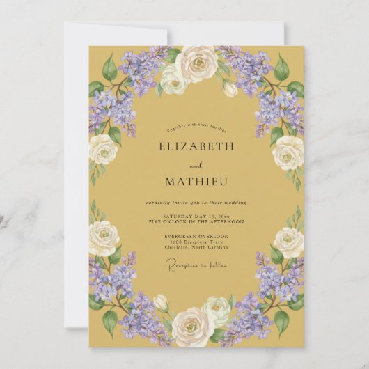 Invitation Mariage Botanique Luxueux Moutarde (Devant)