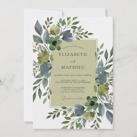 Invitation Mariage Botanique Luxueux Vert Sauge (Devant)