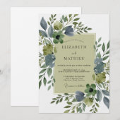 Invitation Mariage Botanique Luxueux Vert Sauge (Devant / Derrière)