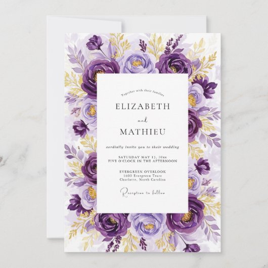 Invitation Mariage Botanique Luxueux Violet (Devant)
