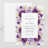 Invitation Mariage Botanique Luxueux Violet (Devant / Derrière)