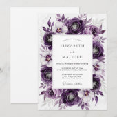 Invitation Mariage botanique luxueux violet (Devant / Derrière)