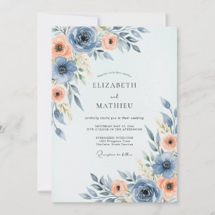 Invitation Mariage botanique luxuriant bleu poussiéreux