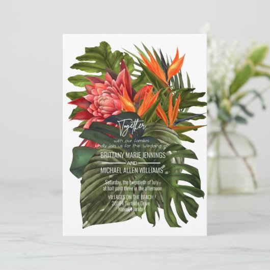 Invitation Mariage Botanique Luxuriant Brise Tropicale (Debout devant)