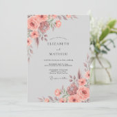 Invitation Mariage botanique luxuriant de corail (Debout devant)