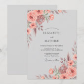 Invitation Mariage botanique luxuriant de corail (Devant / Derrière)