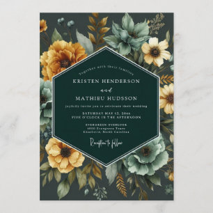 Invitation Mariage botanique luxuriant d'émeraude et de souci