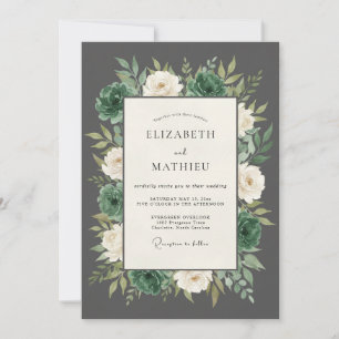 Invitation Mariage Botanique Luxuriant Gris Ardoise