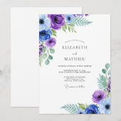 Invitation Mariage botanique luxuriant Indigo (Devant / Derrière)