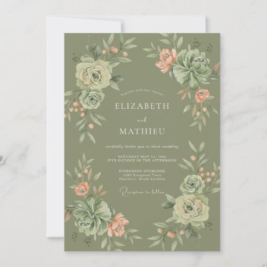 Invitation Mariage Botanique Luxuriant Vert Olive (Devant)