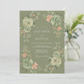 Invitation Mariage Botanique Luxuriant Vert Olive (Debout devant)