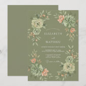 Invitation Mariage Botanique Luxuriant Vert Olive (Devant / Derrière)