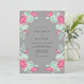 Invitation Mariage Botanique Magenta Menthe (Debout devant)