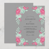 Invitation Mariage Botanique Magenta Menthe (Devant / Derrière)