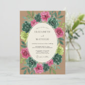 Invitation Mariage Botanique Magenta Sarcelle (Debout devant)