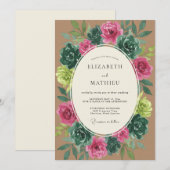 Invitation Mariage Botanique Magenta Sarcelle (Devant / Derrière)