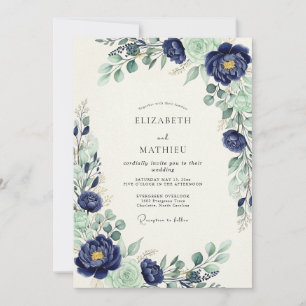 Invitation Mariage Botanique Majestueux Bleu Nuit